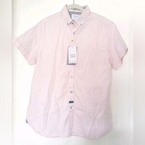 Denim & Flower Shirt Mens Medium Pink Polka Dot Button Down Short Sleeve Preppy